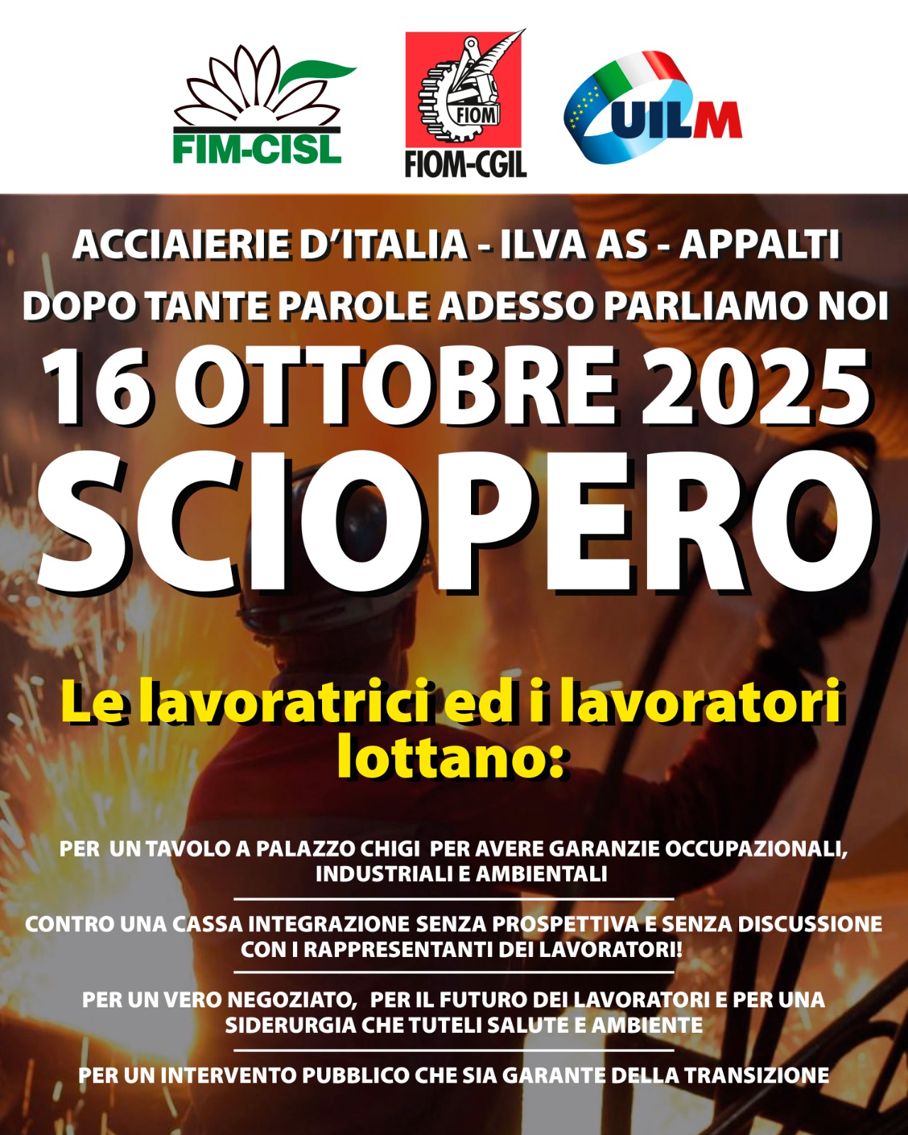 Adesione sciopero 16 ottobre Ex ILVA
